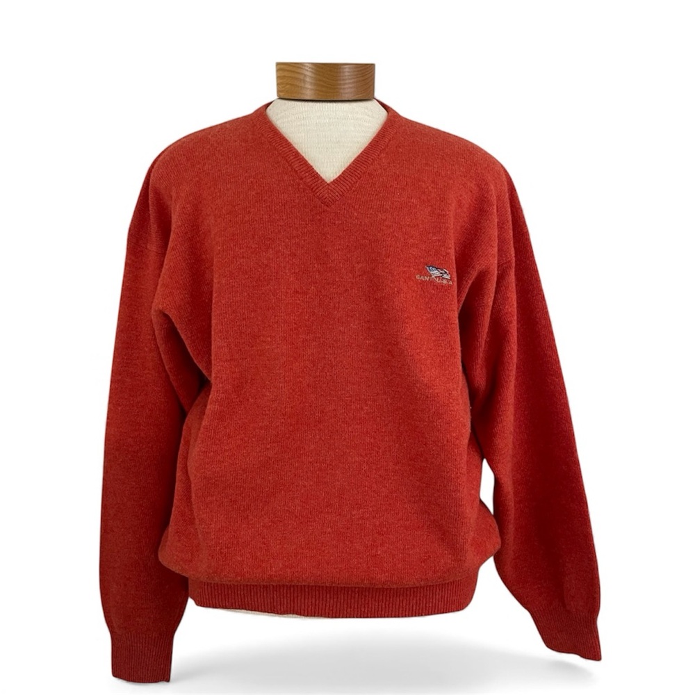 100% Wool V-Neck Sweater Men’s L Red Gant Long‎ Sleeve Knit Classic Preppy